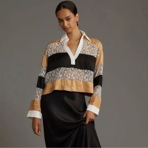 Maeve | Colorblock Cropped Rugby Top, XL